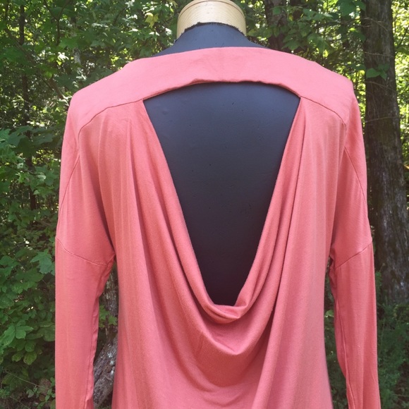 BKEred Open Back Top S Soft Coral High Low Hem Shirt Spring Pullover - Picture 5 of 8